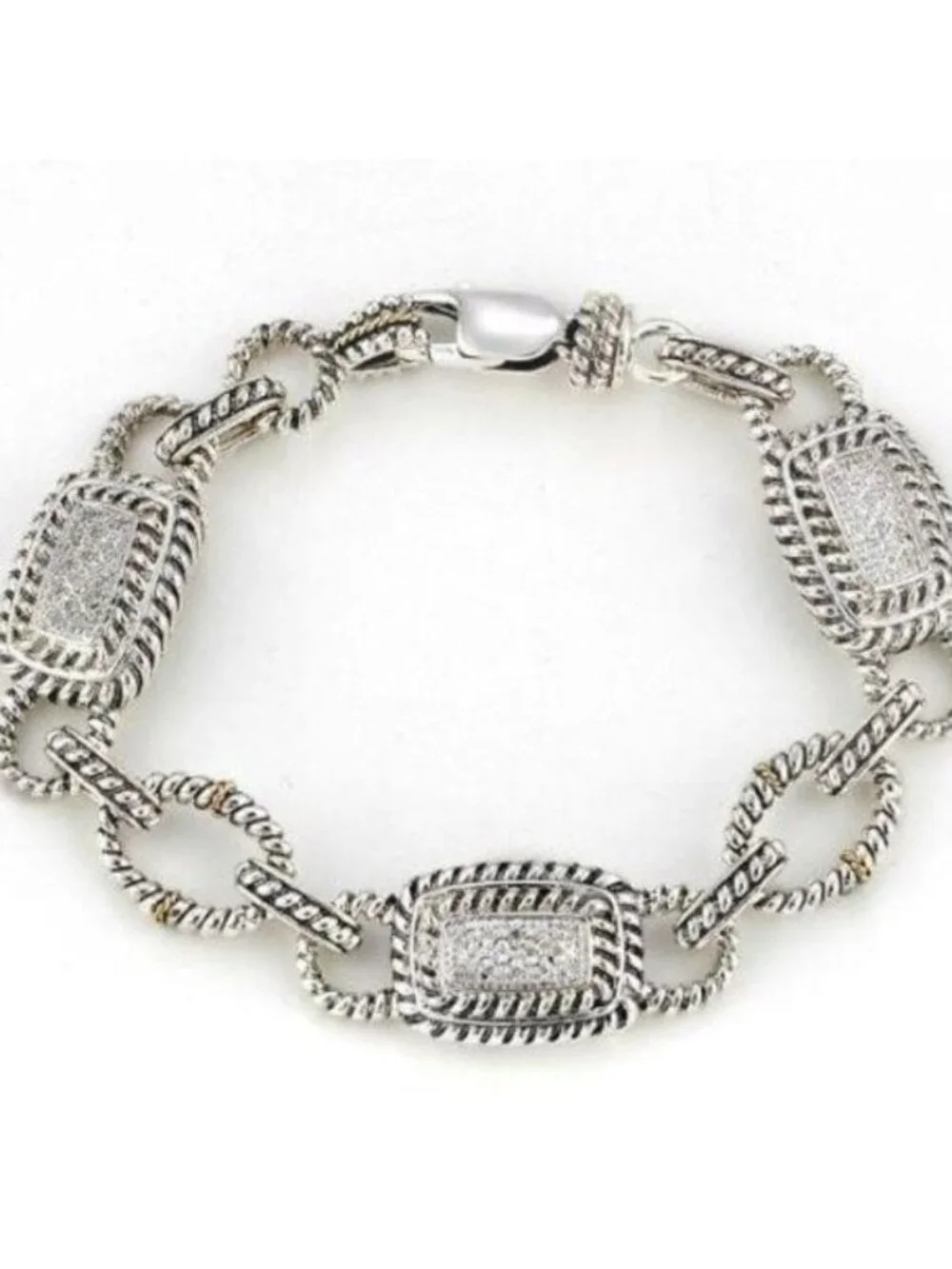 Samuel B Diamond Pave PLAGA Bracelet, Sterling Silver 925 + 14kt Gold